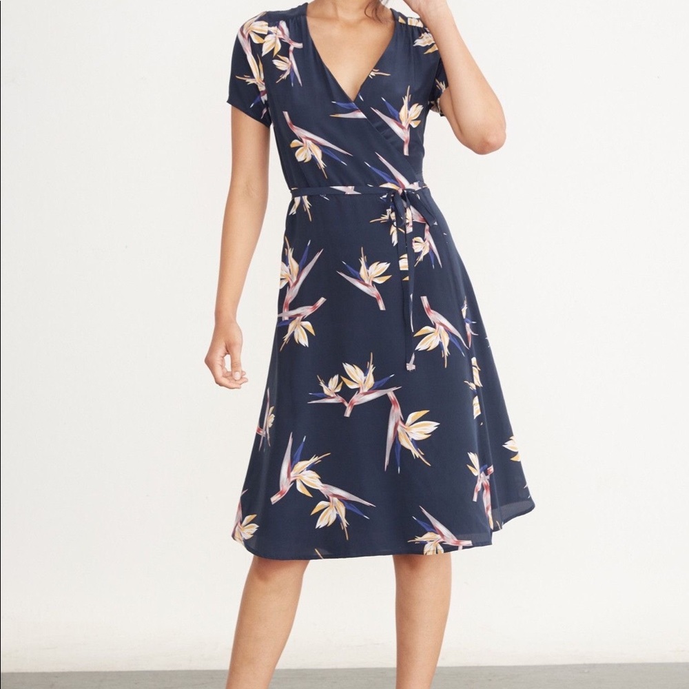 Amour Vert Navy Bird of Paradise Elise Wrap Dress